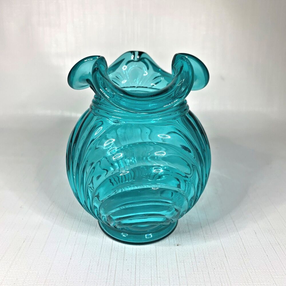Fenton Arch Pattern Draped Vase Blue